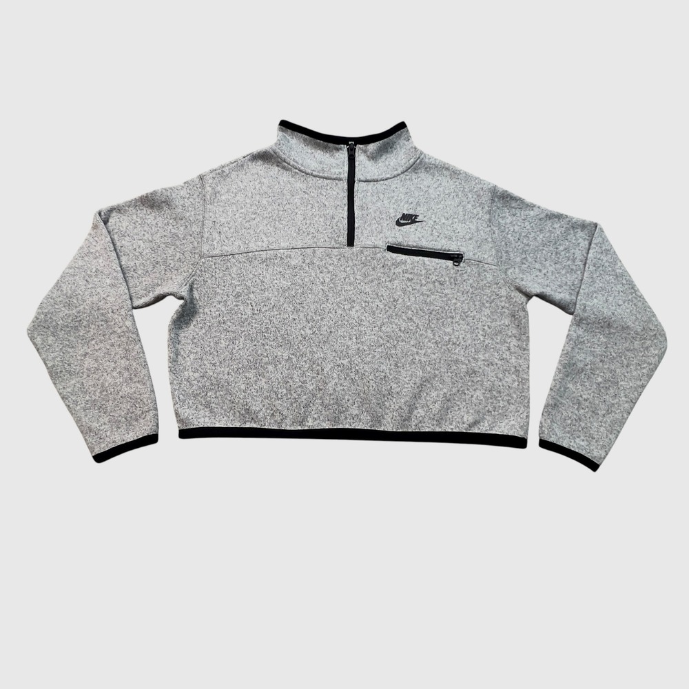 Nike Pullover Women Large Grey Good Cropped Quarter Zip SweaterKnit